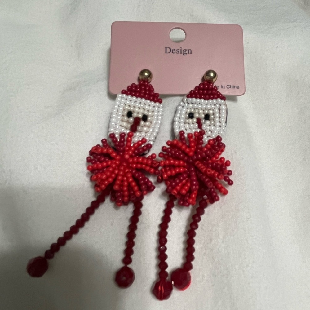 Never worn! Santa beaded earrings